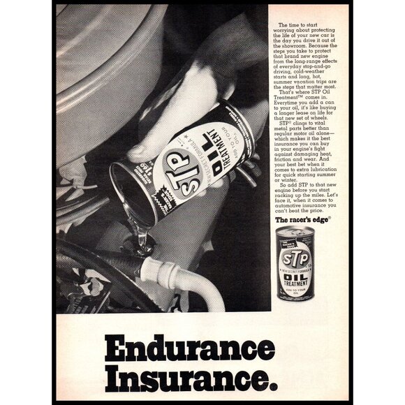 1971 STP Oil Treatment Vintage Print Ad Endurance Insurance Engine Wall Art - Picture 1 of 1